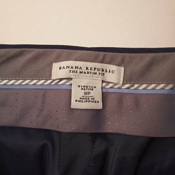 Banana Republic The Martin Fit Pants Stretch Wool Blend Mid Rise Flare Leg Navy - Picture 5 of 9